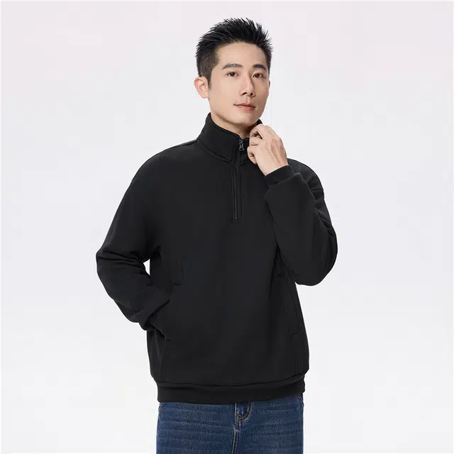 佐丹奴 加绒破骨口袋立领半拉链针织卫衣 男款