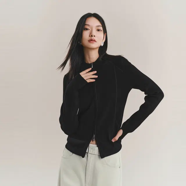 太平鸟 简约软糯鱼骨线显瘦双拉链紧身开衫针织衫 女款