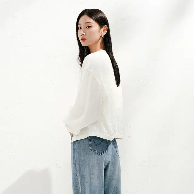 玖姿安娜蔻 优雅通勤舒适雪纺衫 女款 米白