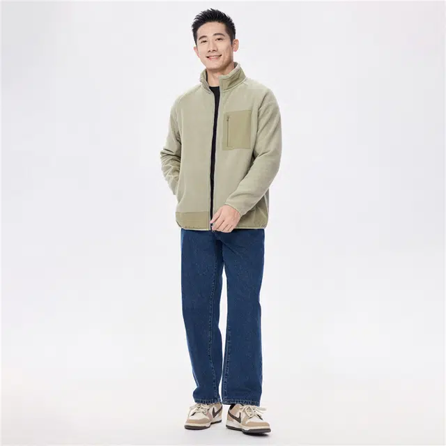 佐丹奴 摇粒绒外套抓绒开衫拼接立领插肩夹克 男款