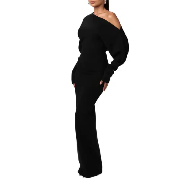 NAKED WARDROBE Off-Shoulder Sweater Maxi Dress Knits