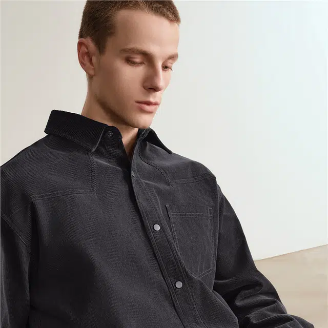 佐丹奴 衬衫式外套纯棉灯芯绒翻领简约教练夹克 男款