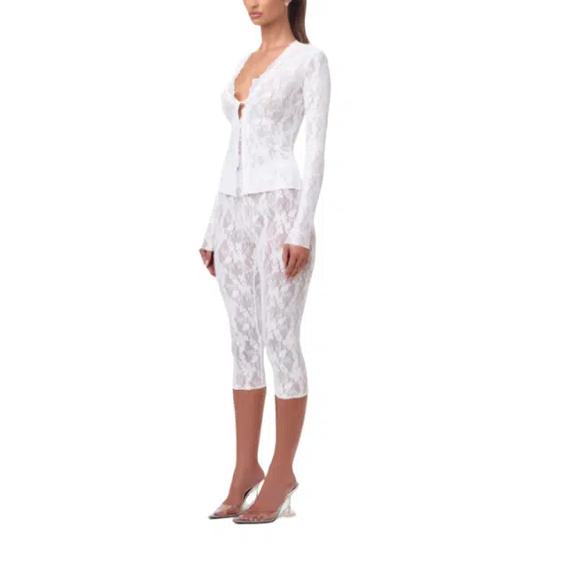 NAKED WARDROBE Stretch Lace Cropped Legging Lace