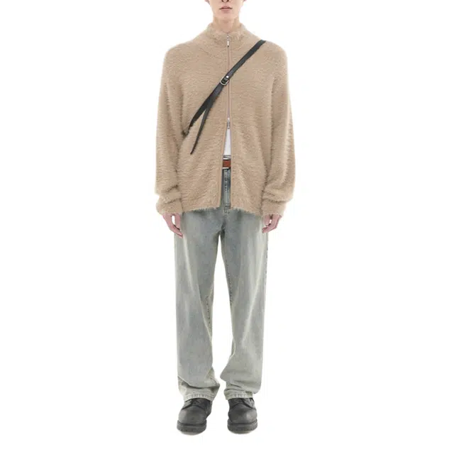 BESLOW HAIRY KNIT HIGH NECK ZIP-UP
