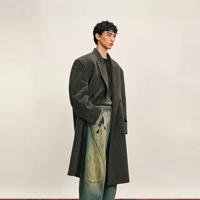 速写 冬西服领舒适百搭长款大衣 男款
