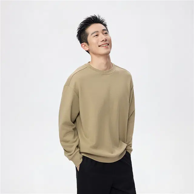 佐丹奴 破骨纯色圆领宽松针织套头卫衣 男款
