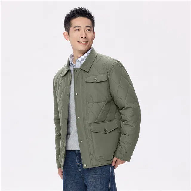 佐丹奴 拼接灯芯绒翻领多口袋梭织棉衣外套棉服 男款