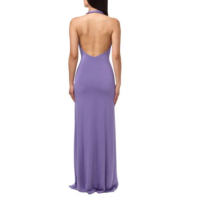 NAKED WARDROBE Halter Plunge Drape Tie Dress Smooth