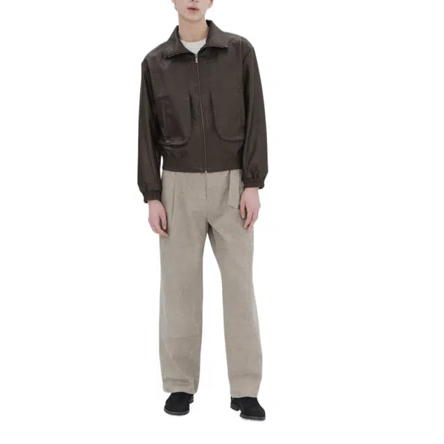 BESLOW ONE TUCK WASHED BELTED PANTS