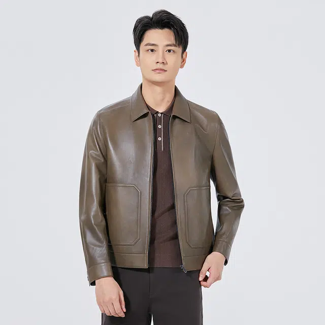 利郎 时尚都市翻领短款质感简约秋季皮衣 男款