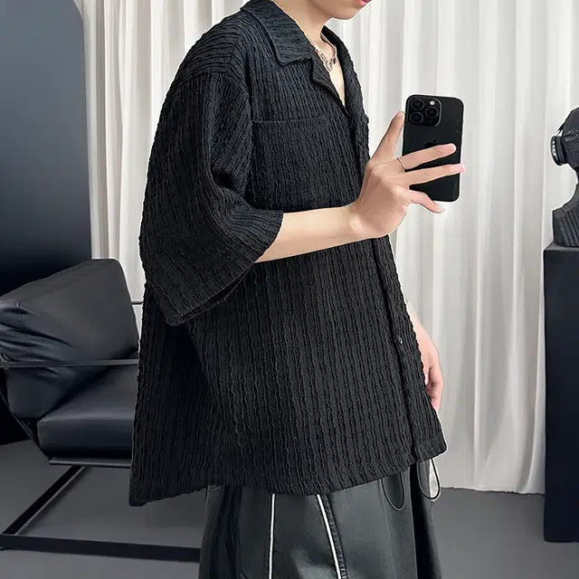 金盾 夏季上衣翻领宽松短袖衬衫 男款