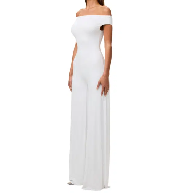NAKED WARDROBE Smooth Off-Shoulder Wide Leg Jumpsuit