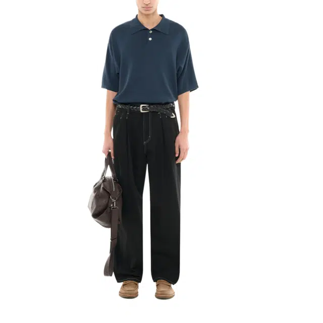 BESLOW WIDE FIT TWO TUCK LINEN DENIM PANTS