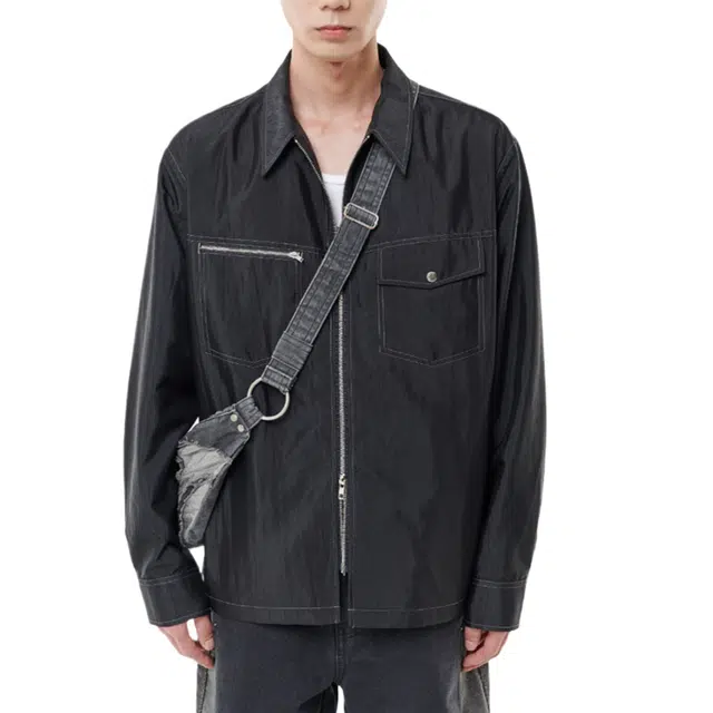 BESLOW UNBALANCED POCKET ZIP-UP SHIRKET