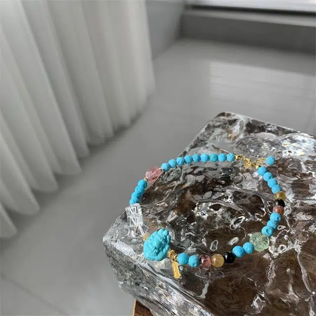 灵运宝 转运招财湖北原矿高瓷掌中宝一物一图无油无水 绿松石 名贵玉石手链 男女同款情侣款