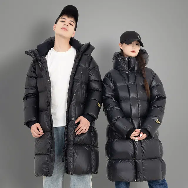 金盾 冬季外套潮流休闲亮面保暖长款连帽棉服 男女同款