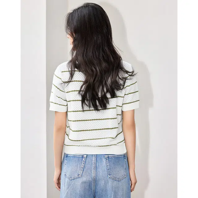 爱依莲 圆领舒适百搭短袖上衣针织衫 女款