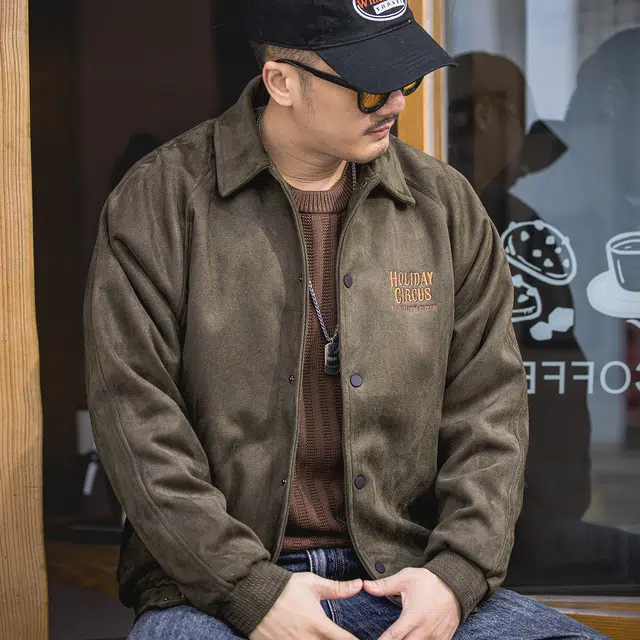 格蓝鹿 春季 百搭美式舒适时尚休闲翻领纯色长袖夹克外套 宽松型 男女同款