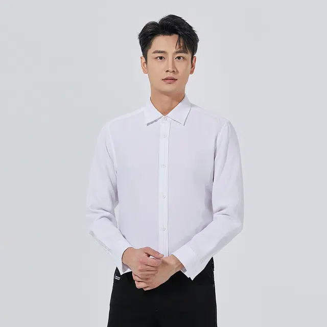 利郎 都市休闲纯色质感尖领舒适简约长袖衬衫 男款
