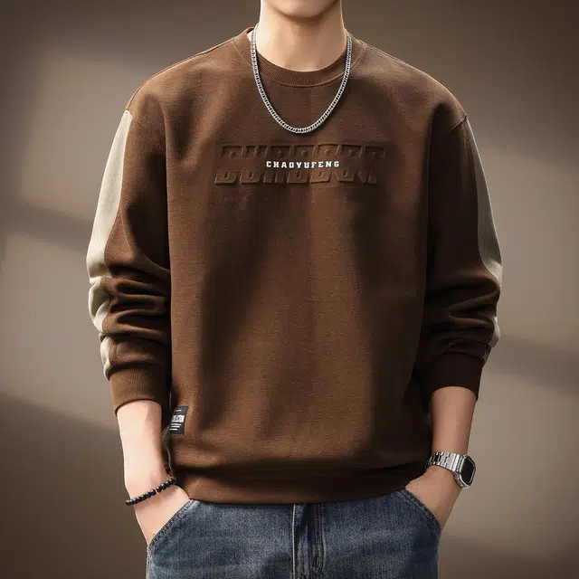 贵色 美式潮牌拼接重磅时尚百搭字母印花立体钢印设计感宽松圆领卫衣 男女同款