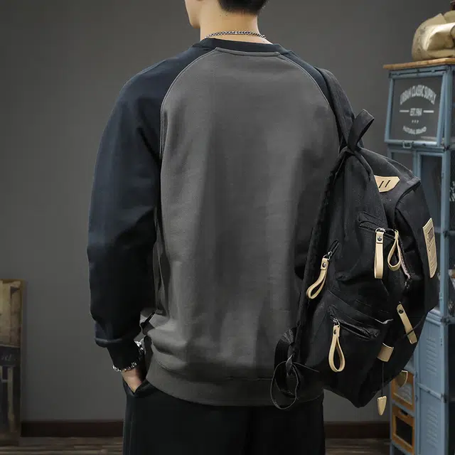 前进牛 秋季美式经典复古潮流潮牌插肩圆领极简风男宽松卫衣 男款