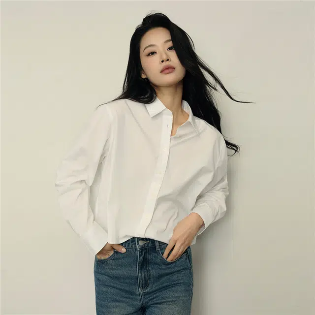 佐丹奴 韩国款纯棉刺绣短款梭织休闲长袖衬衫 女款