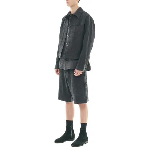 BESLOW WASHED LINEN JACQUARD WORK JACKET