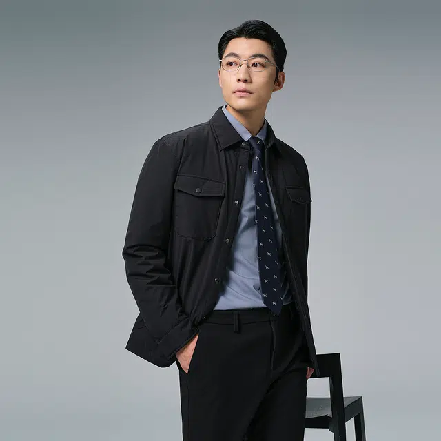 利郎 轻暖系列 商务翻领轻薄款翻领口袋装饰防泼水通勤冬季羽绒服 男款