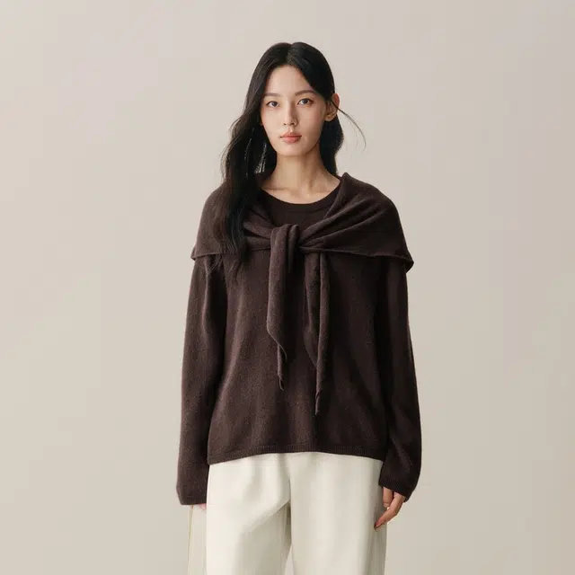 太平鸟 简约优雅宽松慵懒披肩圆领套头衫柔软针针织衫 女款