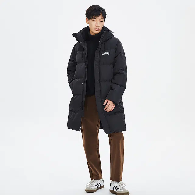 美特斯邦威 字母印花长款连帽保暖羽绒服 男款