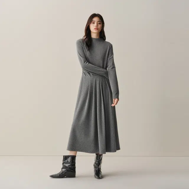 太平鸟 针织简约优雅百搭轻盈时尚长袖连衣裙 女款