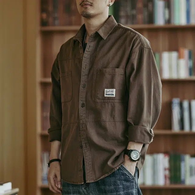 格蓝鹿 潮牌休闲工装美式复古痞帅长袖衬衫 男女同款