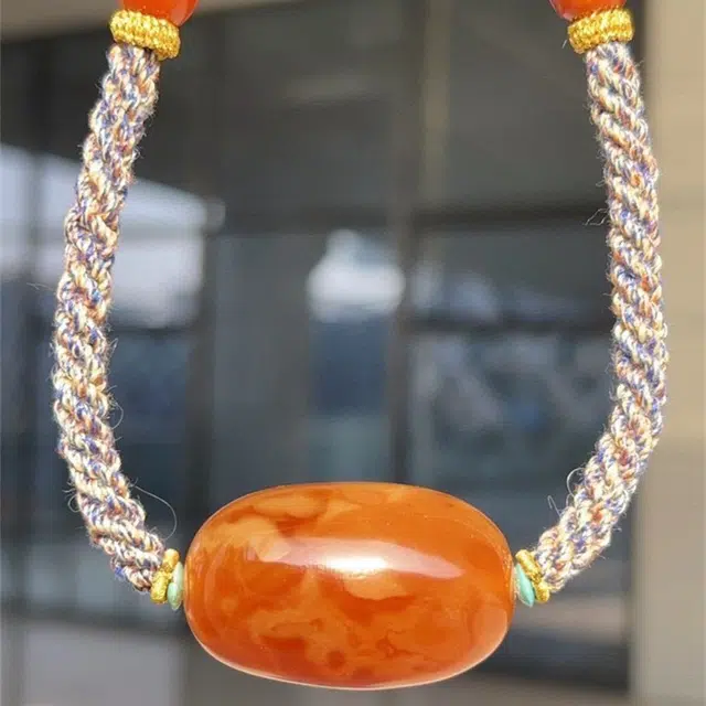 灵运宝 【师傅已加能量】转运招财天然俄原石原矿鸡油红老花蜡枣珠桶珠锁骨链吊坠配手工绳一物一图 蜜蜡 项链 男女同款情侣款