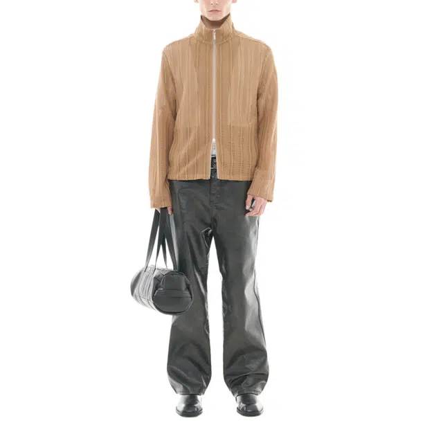 BESLOW SEE-THROUGH JACQUARD HIGH NECK ZIP-UP