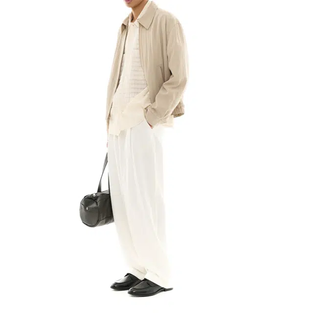 BESLOW WIDE FIT TWO TUCK LINEN DENIM PANTS