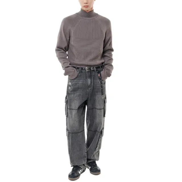 BESLOW FADED DENIM CARGO PANTS
