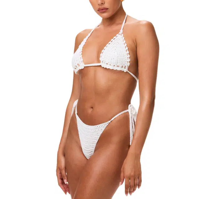 NAKED WARDROBE Crochet Triangle Halter Tie Bikini Swim