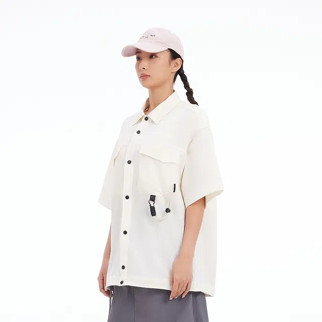 美特斯邦威 山系户外工装肌理宽松短袖衬衫 男女同款