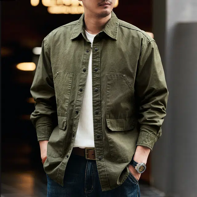 格蓝鹿 潮流时尚复古设计感高街个性帅气休闲日常出行穿搭工装长袖衬衫 男女同款