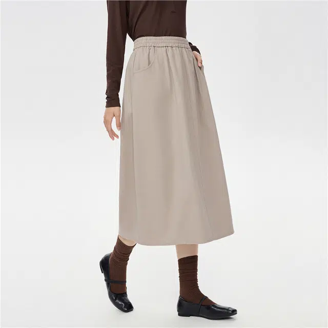 佐丹奴 纯棉磨毛松紧腰梭织花苞半身休闲长裙 女款