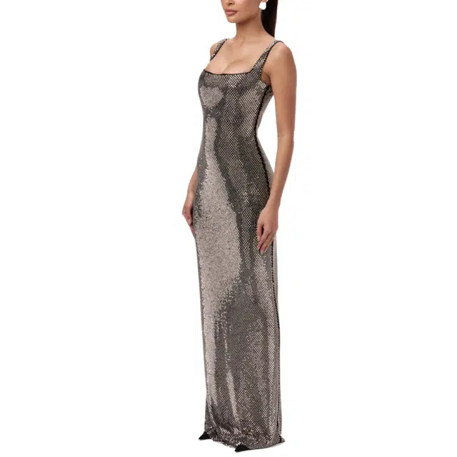 NAKED WARDROBE Rhinestone Tank Column Gown