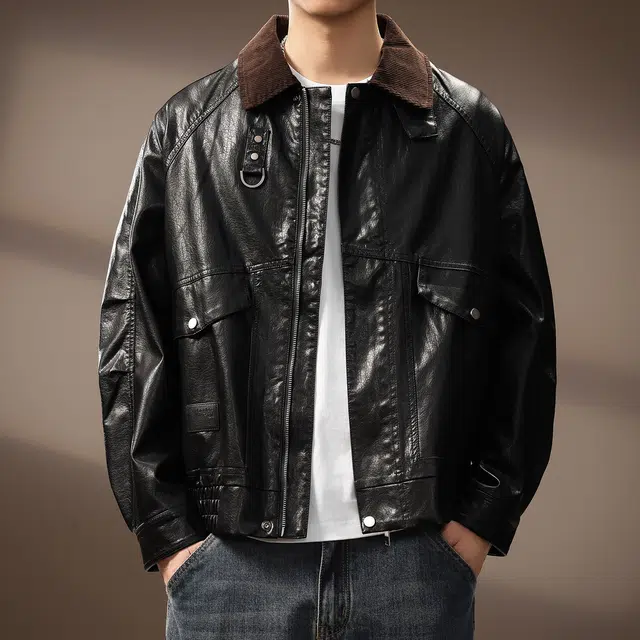 贵色 美式高端老钱风撞色翻领复古机能风高品质舒适夹克外套皮衣 男女同款