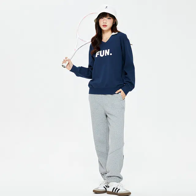 美特斯邦威 宽松直筒字母印花束脚针织运动裤 女款