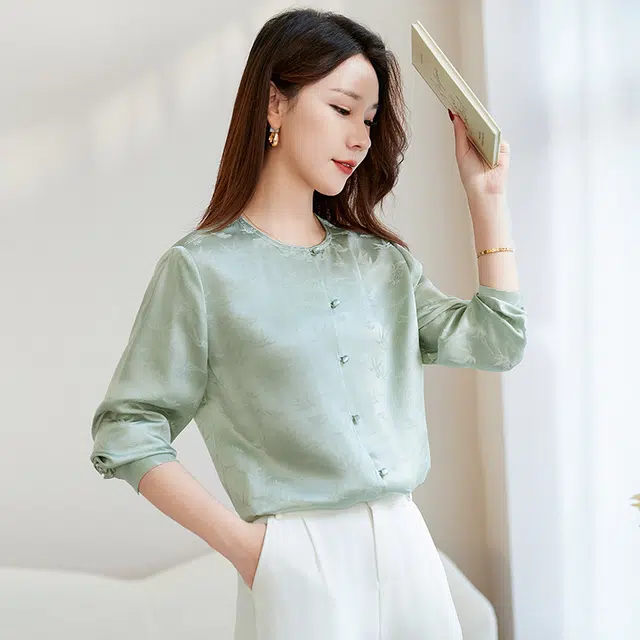 水墨佳人 夏桑蚕丝提花圆领衬衫 女款