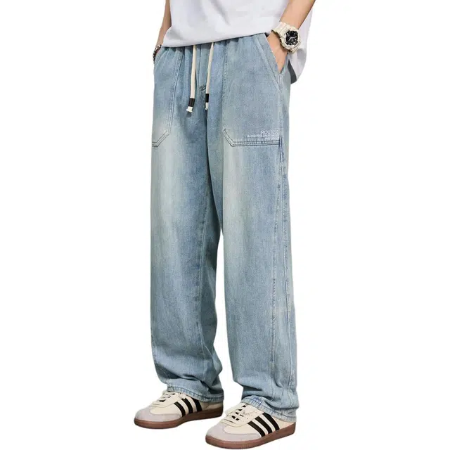 童先森 直筒潮牌宽松青少年美式裤子牛仔裤 男款