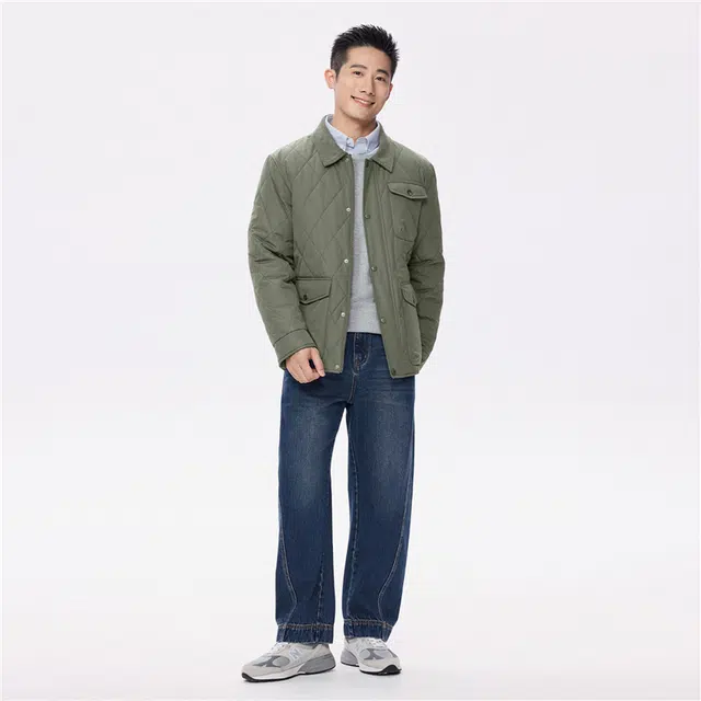 佐丹奴 拼接灯芯绒翻领多口袋梭织棉衣外套棉服 男款