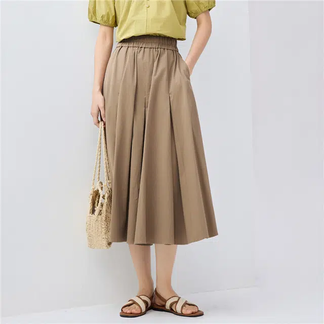 佐丹奴 纯棉收褶松紧腰梭织薄款休闲长裙 女款