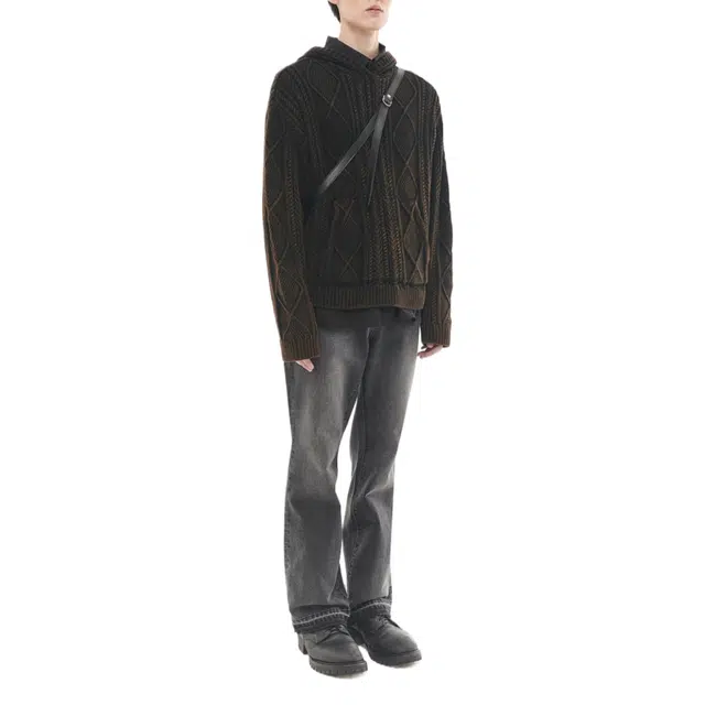 BESLOW CABLE KNIT HOODIE WASHED FISHERMAN
