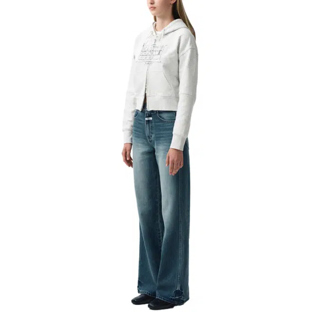 MARITHE FRANCOIS GIRBAUD W CLASSIC LOGO CROP HOODIE ZIPUP