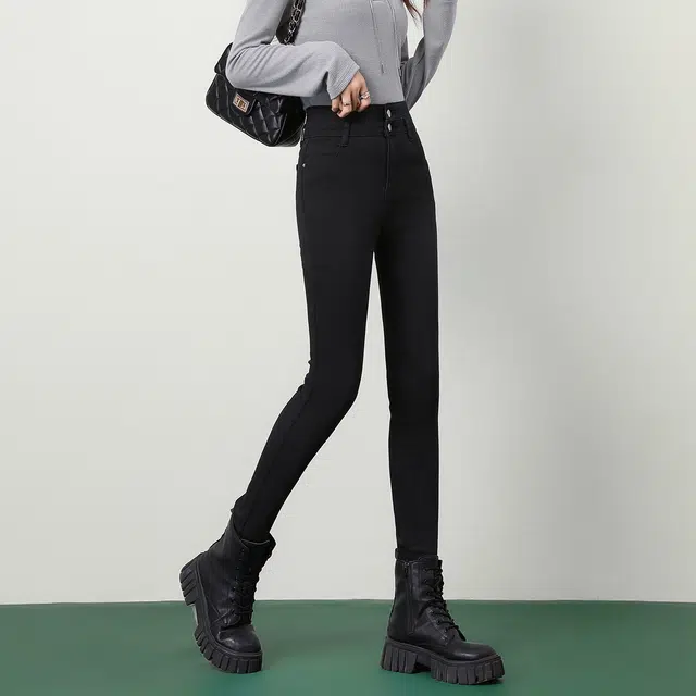 法文箱子 春,秋 韩系铅笔裤修身显瘦修饰腿型小脚裤子牛仔裤 女款 黑色